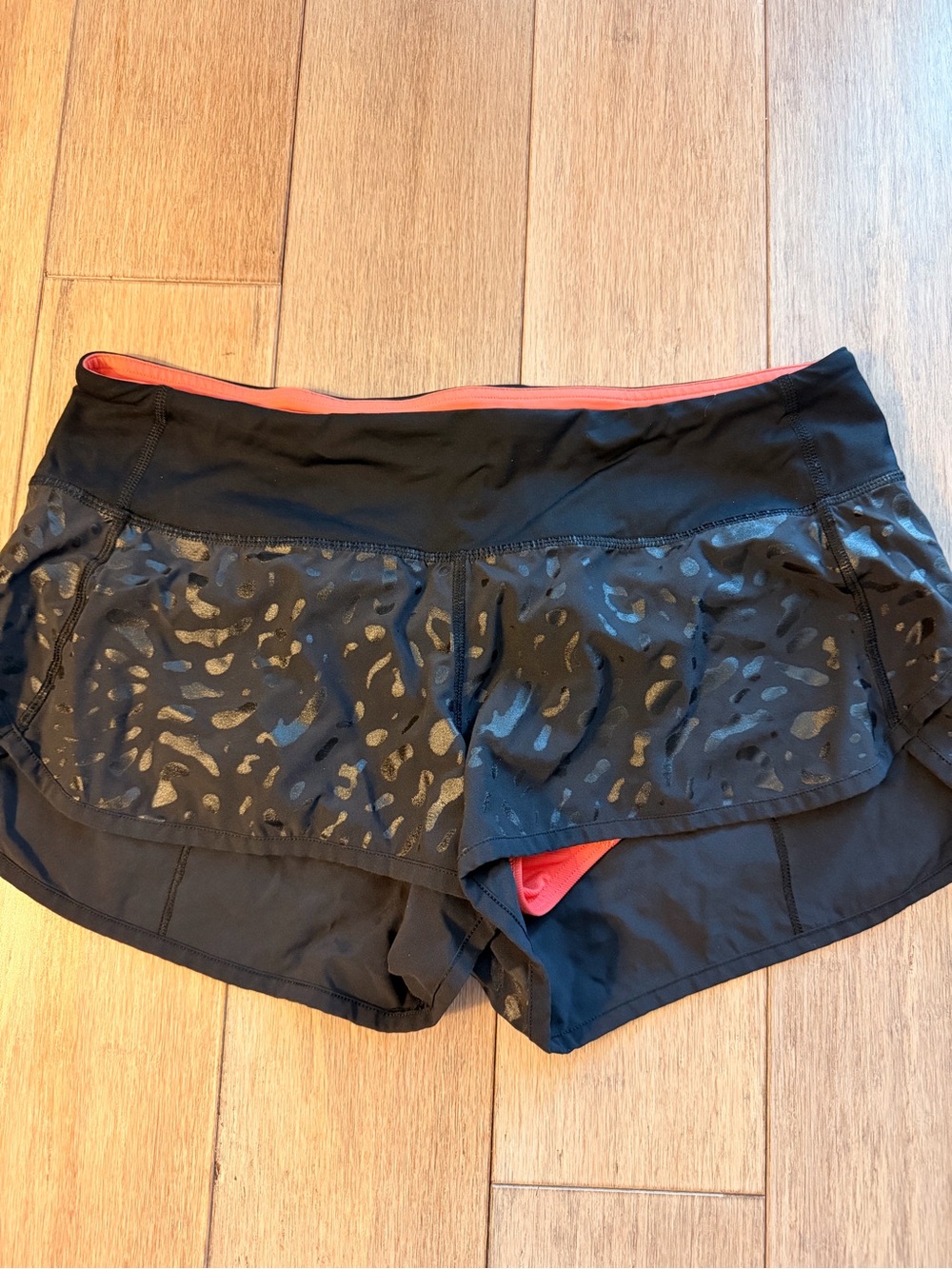lululemon athletica Black Running Shorts with Coral Liner
